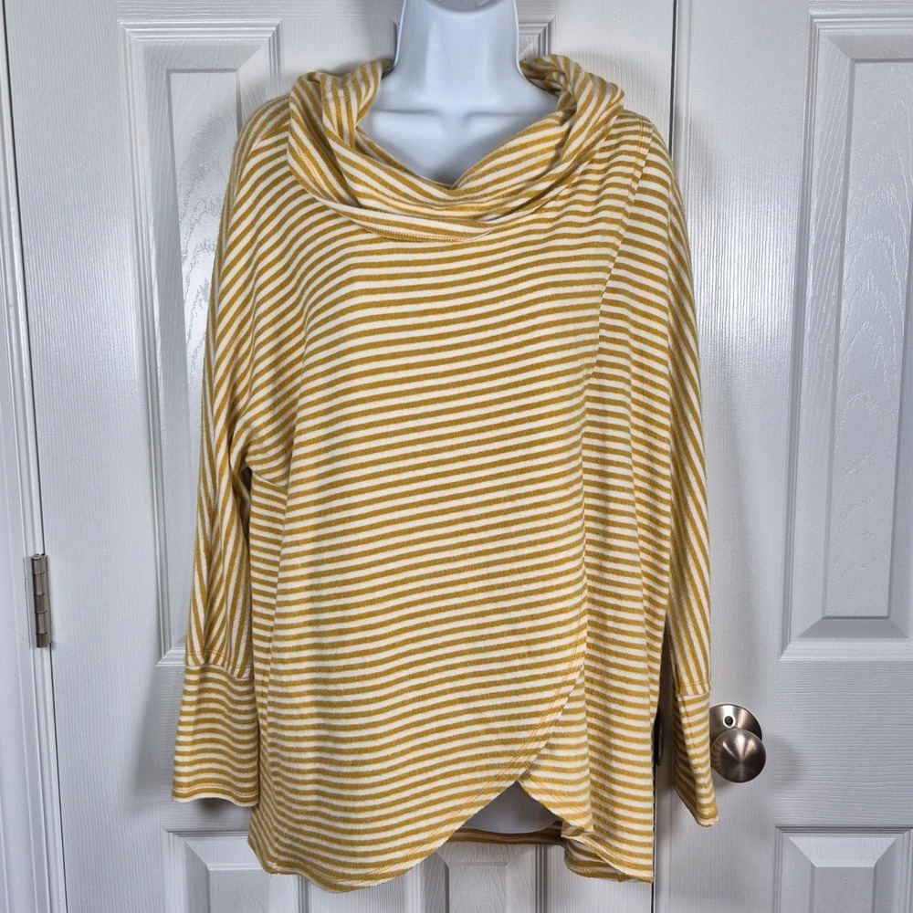 Anthropologie‎ Saturday Sunday yellow white stripe cowl neck top XS